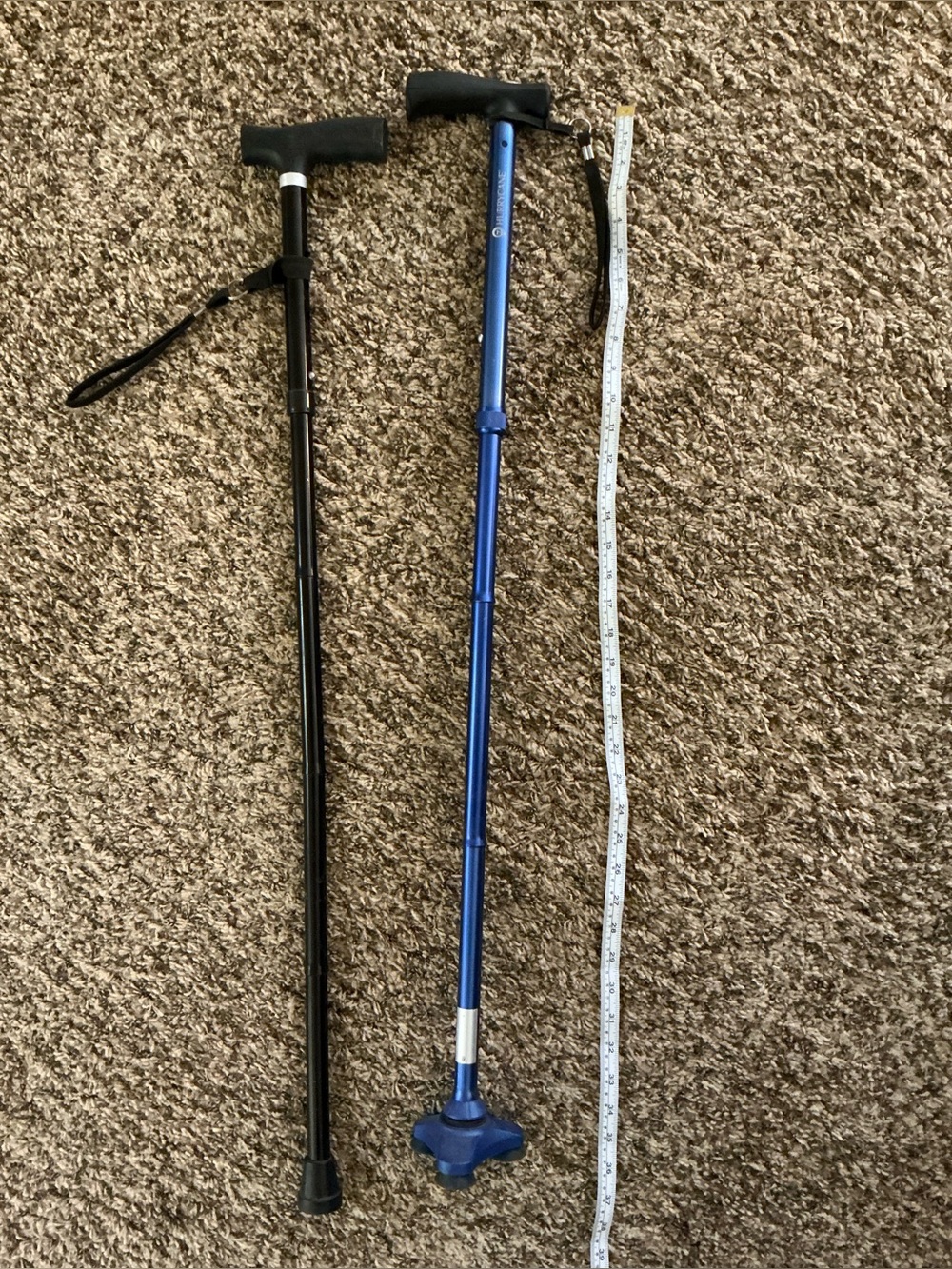 2 canes Hurrycane black, adjustable, blue, elderly, healthcare, support foldable